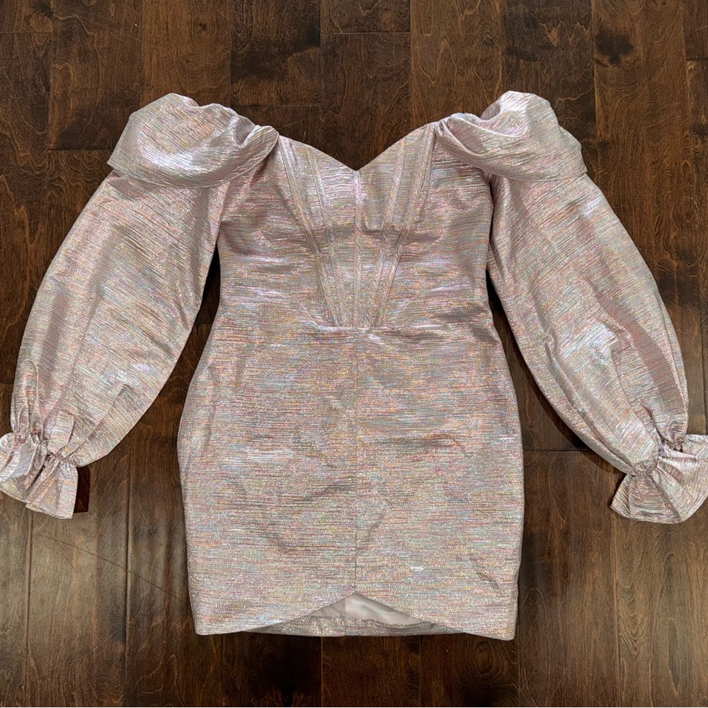 Asos Luxe Pink Dress Metallic Corset Puff Sleeve, Women’s size 6 Luxury Piece
